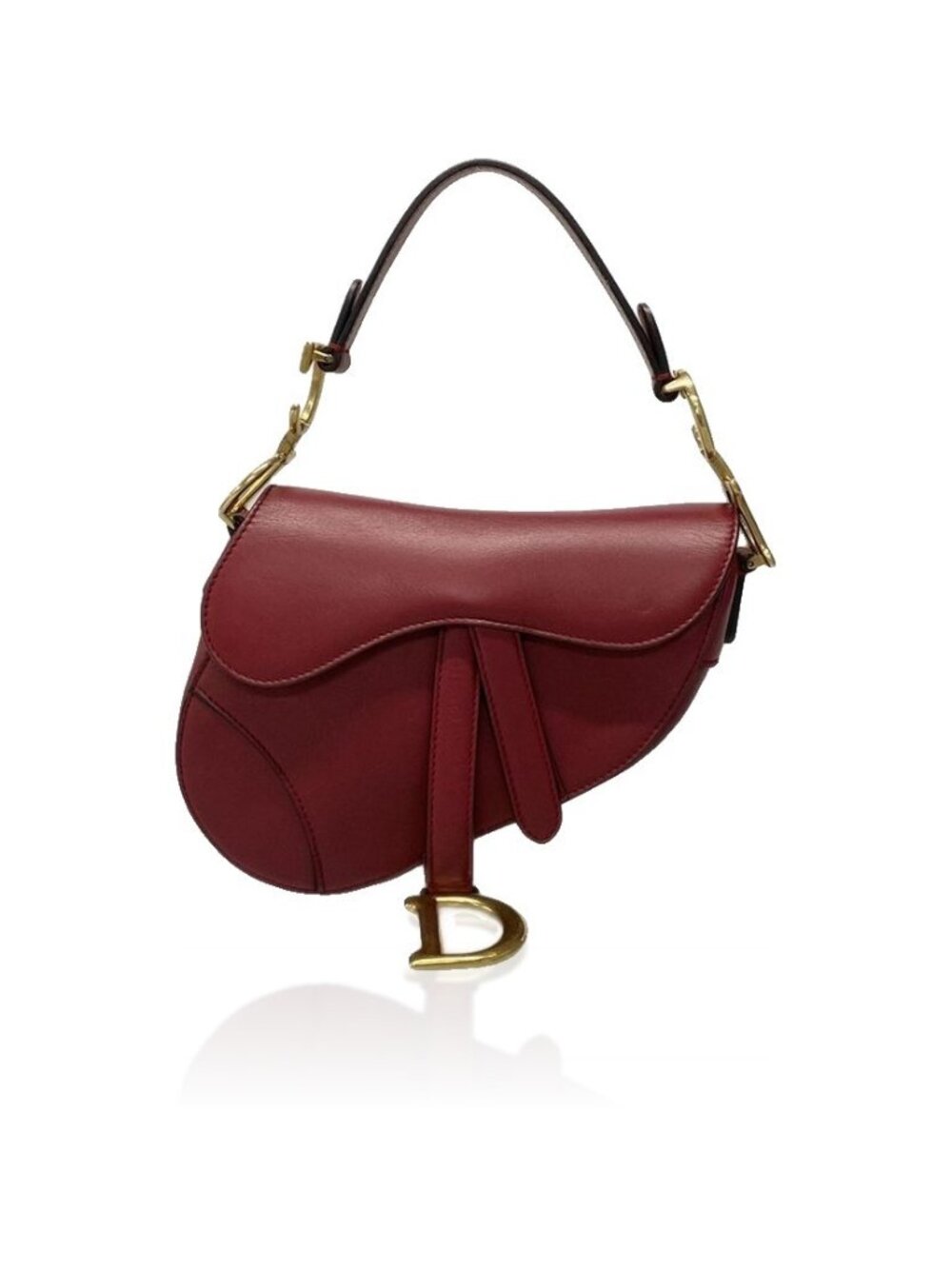 Christian Dior Handbag Saddle Bag Red Leather Gold Hw